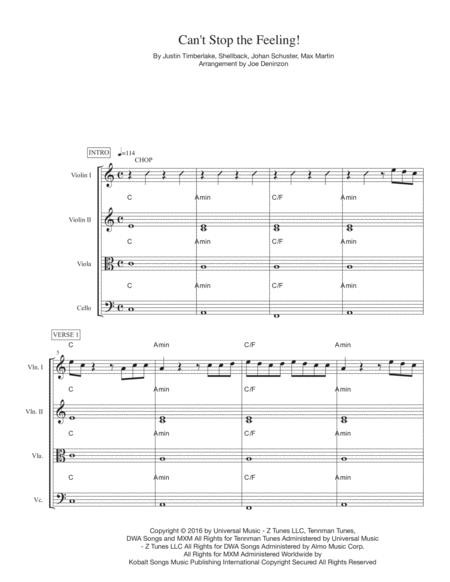 Free Sheet Music Cant Stop The Feeling For String Quartet