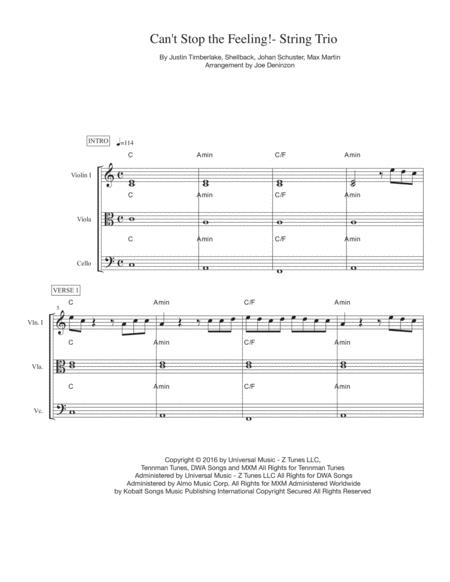 Free Sheet Music Cant Stop The Feeling For String Trio