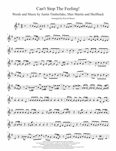 Free Sheet Music Cant Stop The Feeling Tenor Sax