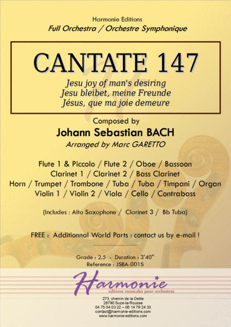 Cantate 147 Jesu Joy Of Mans Desiring Jesu Bleibet Meine Freunde Full Orchestra Sheet Music