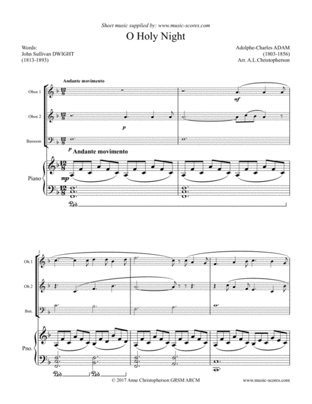 Cantique De Noel O Holy Night 2 Oboes Bassoon And Piano Sheet Music