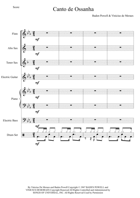 Canto De Ossanha Baden Powell Score And Individual Parts Flute Alto Sax Tenor Sax Guitar Piano Bass Drums Sheet Music