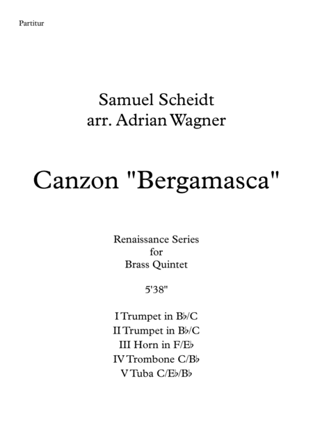 Canzon Bergamasca Samuel Scheidt Brass Quintet Arr Adrian Wagner Sheet Music