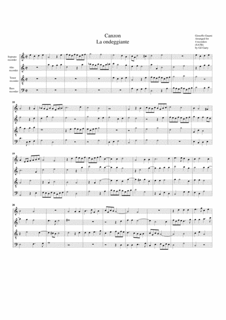 Canzon La Ondeggiante Arrangement For 4 Recorders Sheet Music