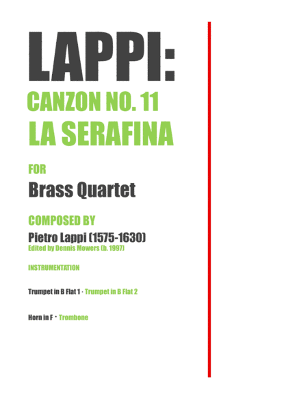 Free Sheet Music Canzon No 11 La Serafina For Brass Quartet Pietro Lappi