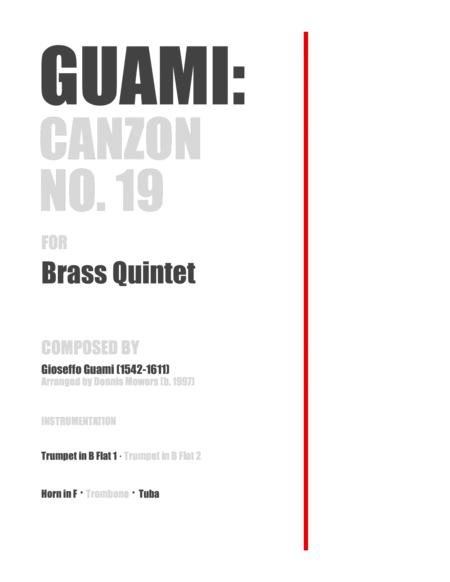 Canzon No 19 For Brass Quintet Gioseffo Guami Sheet Music