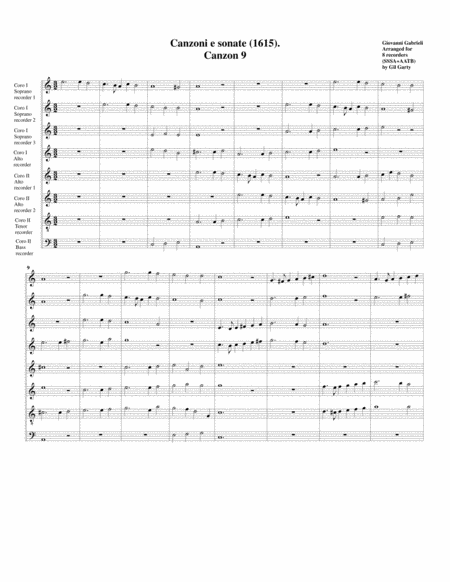 Free Sheet Music Canzon No 9 A8 1615 Arrangement For 8 Recorders