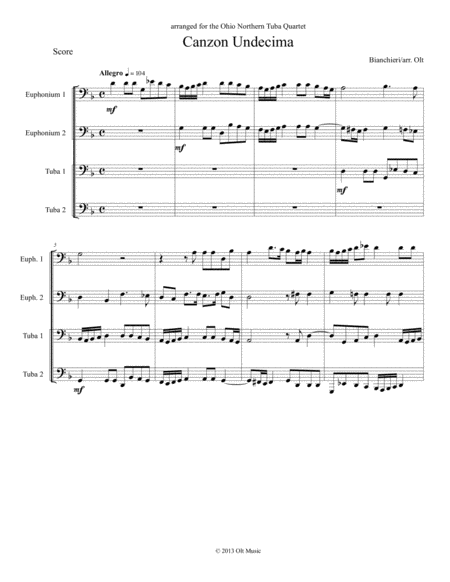 Free Sheet Music Canzon Undecima For Tuba Quartet