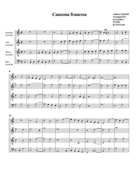 Free Sheet Music Canzona Francese Arrangement For 4 Recorders