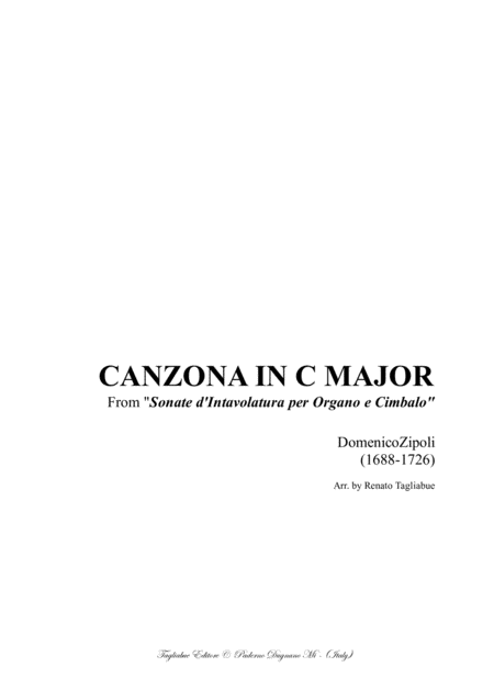 Free Sheet Music Canzona In C Major D Zipoli From Sonate D Intavolatura Per Organo E Cimbalo