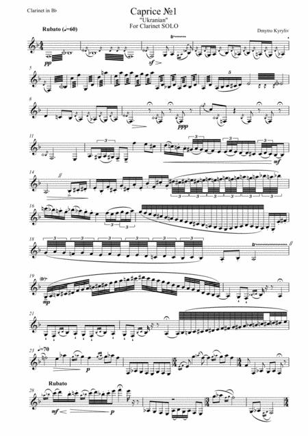 Free Sheet Music Caprice 1 Ukrainian For Clarinet Solo