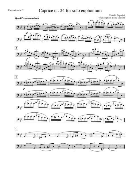 Caprice No 24 For Solo Euphonium Paganini Sheet Music