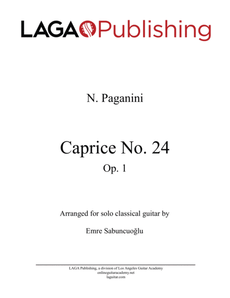 Caprice No 24 Op 1 By N Paganini For Solo Classical Guitar Sheet Music