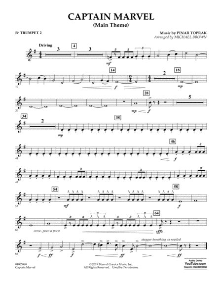 Free Sheet Music Captain Marvel Main Theme Arr Michael Brown Bb Trumpet 2