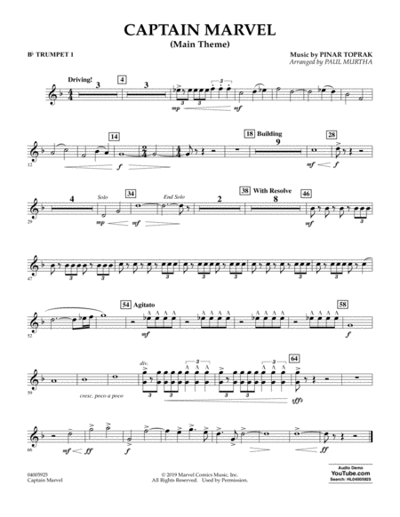 Captain Marvel Main Theme Arr Paul Murtha Bb Trumpet 1 Sheet Music