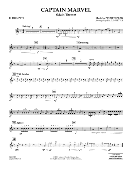 Captain Marvel Main Theme Arr Paul Murtha Bb Trumpet 2 Sheet Music