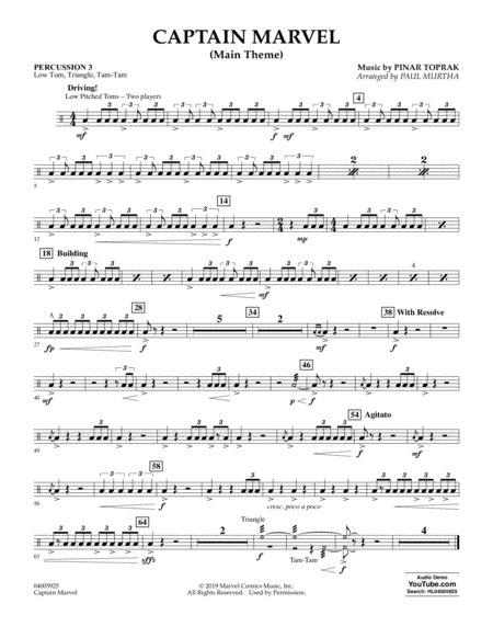 Captain Marvel Main Theme Arr Paul Murtha Percussion 3 Sheet Music