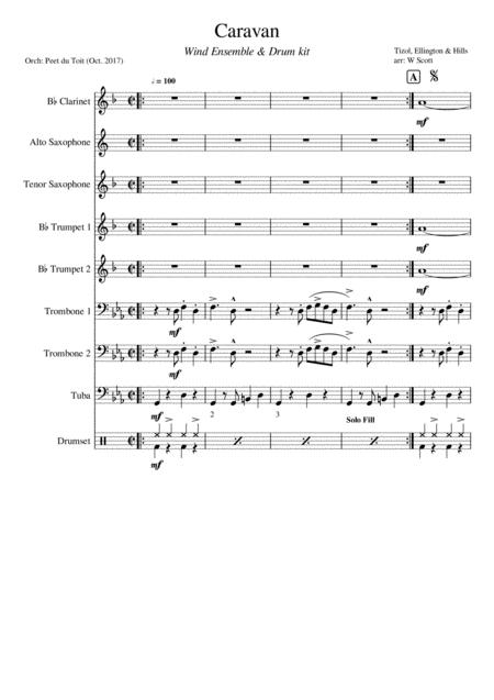 Caravan Instrumental Version J Tizol D Ellington I Mills Wind Ensemble Drumkit Sheet Music