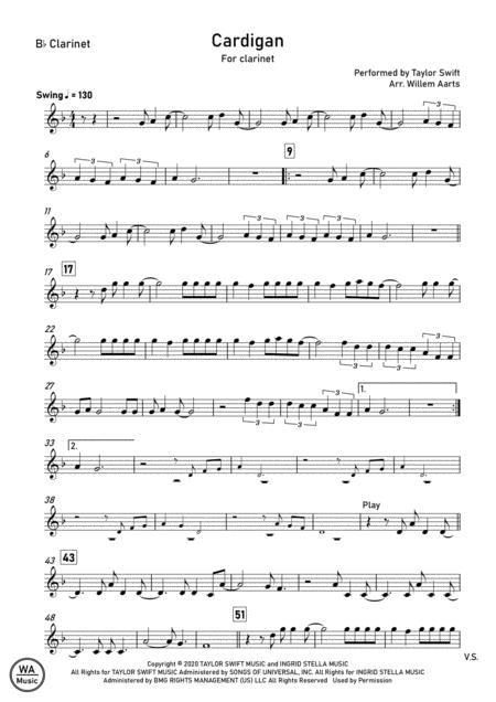 Free Sheet Music Cardigan By Taylor Swift Clarinet