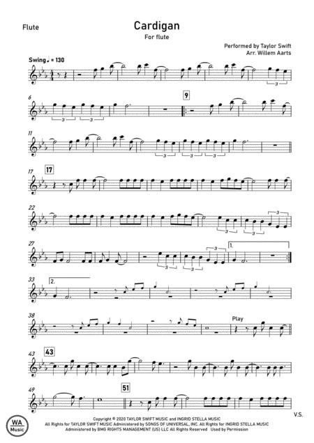 Free Sheet Music Cardigan By Taylor Swift Flute