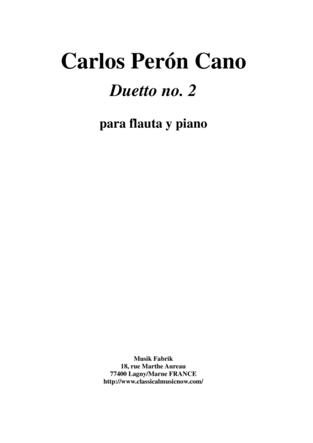 Carlos Peron Cano Duetto No 2 For Flute And Piano Sheet Music