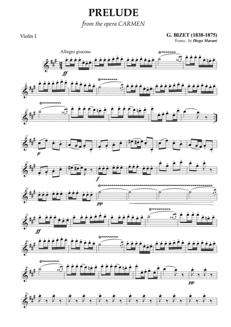 Free Sheet Music Carmen Overture Prelude For String Quartet