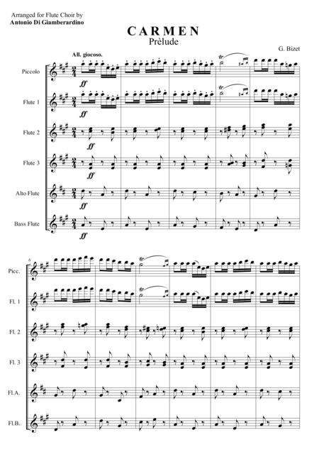 Carmen Prelude For Flute Choir Sheet Music