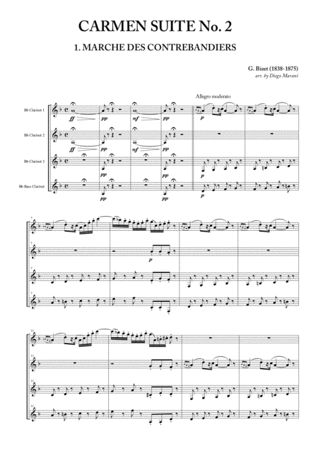 Carmen Suite No 2 For Clarinet Quartet Sheet Music