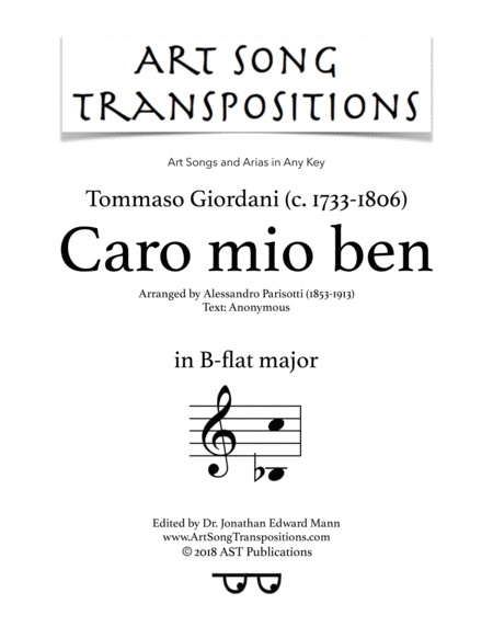 Free Sheet Music Caro Mio Ben B Flat Major