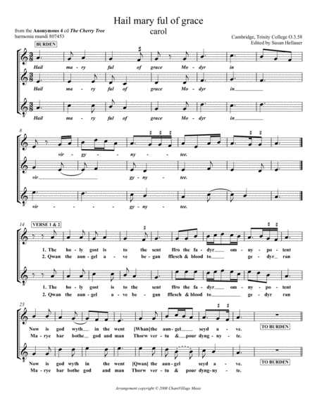 Free Sheet Music Carol Hail Mary Ful Of Grace From Anonymous 4 The Cherry Tree