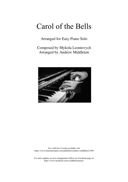 Carol Of The Bells Arranged For Easy Piano Sheet Music