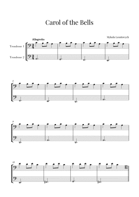 Free Sheet Music Carol Of The Bells For 2 Trombones