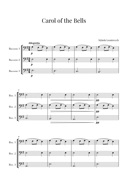 Free Sheet Music Carol Of The Bells For 3 Bassoons Bassoon Trio
