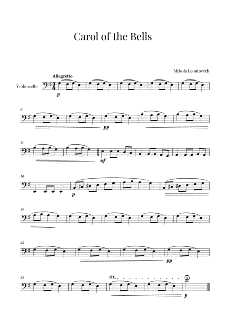 Free Sheet Music Carol Of The Bells For Cello