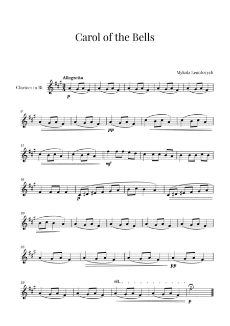 Free Sheet Music Carol Of The Bells For Clarinet