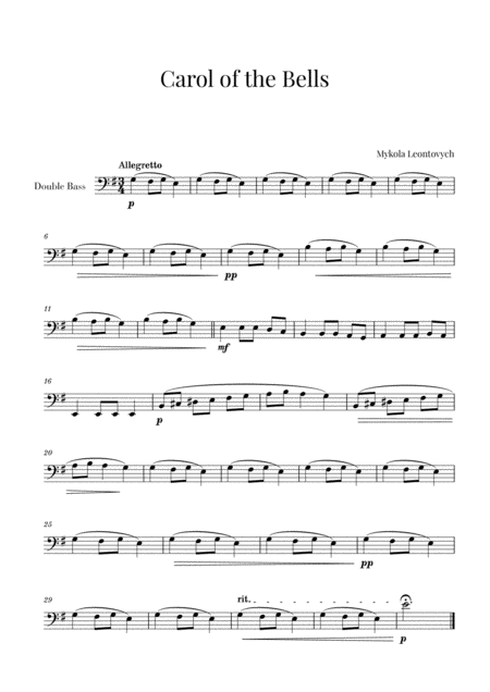 Free Sheet Music Carol Of The Bells For Double Bass