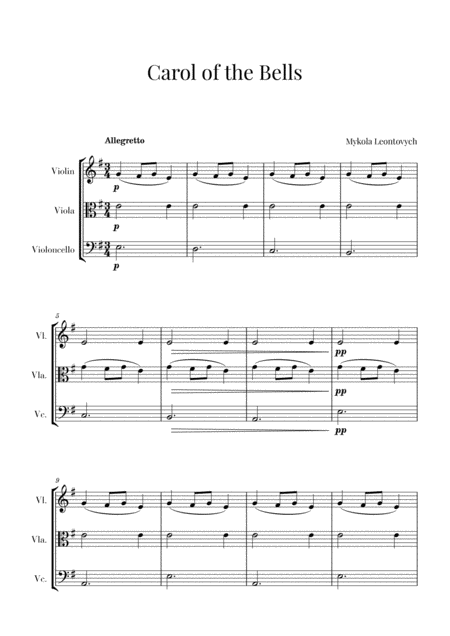 Free Sheet Music Carol Of The Bells For Violin Viola And Cello String Trio