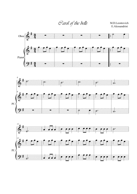 Carol Of The Bells Oboe E Piano Sheet Music