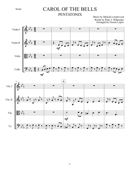 Carol Of The Bells Pentatonix Strings Quartet Sheet Music