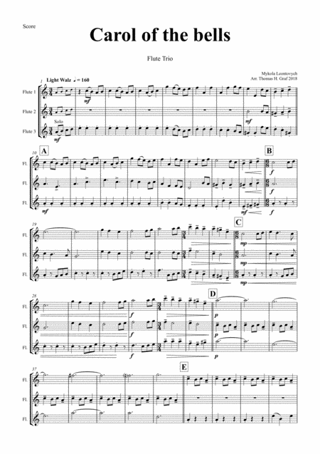 Carol Of The Bells Pentatonix Style Flute Trio Sheet Music