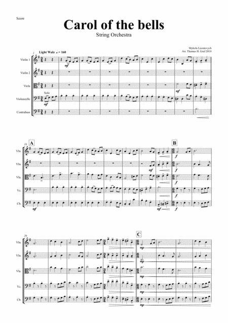 Free Sheet Music Carol Of The Bells Pentatonix Style String Orchestra