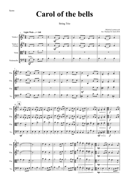 Carol Of The Bells Pentatonix Style String Trio Sheet Music