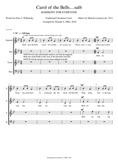 Free Sheet Music Carol Of The Bells Satb