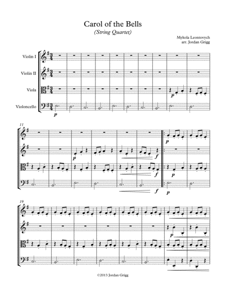 Free Sheet Music Carol Of The Bells String Quartet Score And Parts
