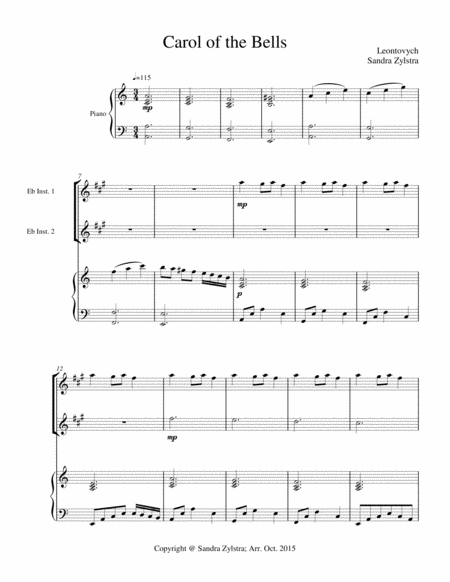 Carol Of The Bells Treble Eb Instrument Duet Sheet Music