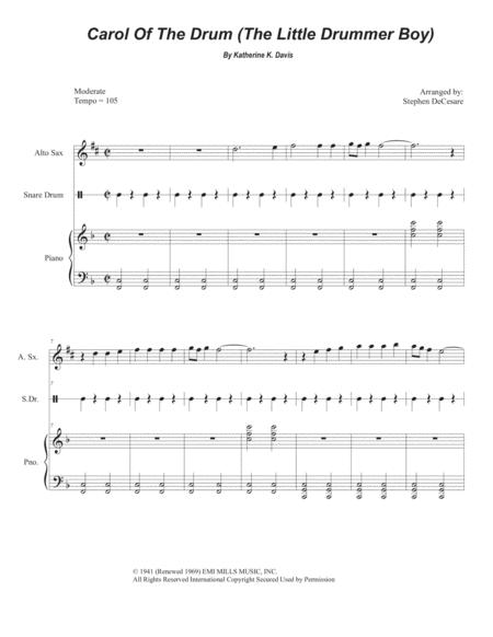 Carol Of The Drum Little Drummer Boy For Alto Saxophone And Piano Sheet Music