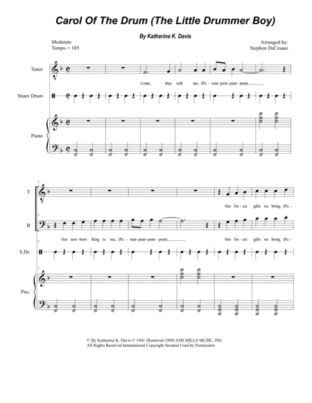 Carol Of The Drum The Little Drummer Boy Duet For Tenor And Bass Solo Sheet Music