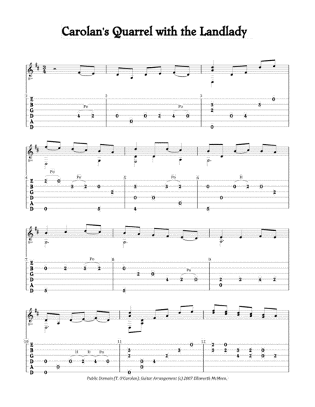 Carolans Quarrel With The Landlady For Fingerstyle Guitar Tuned Drop D Sheet Music