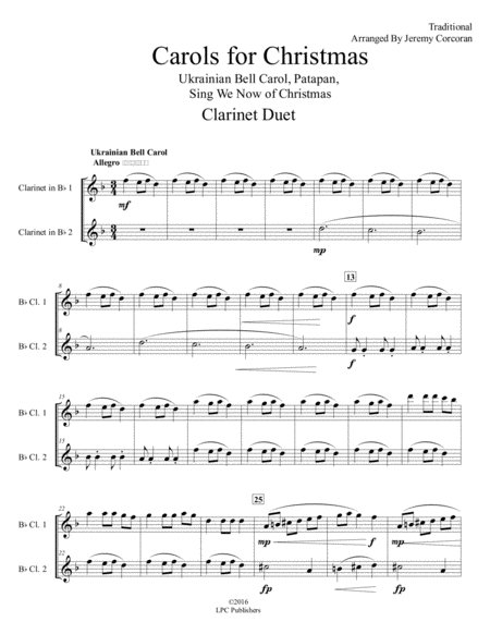 Free Sheet Music Carols For Christmas A Medley For Two Clarinets