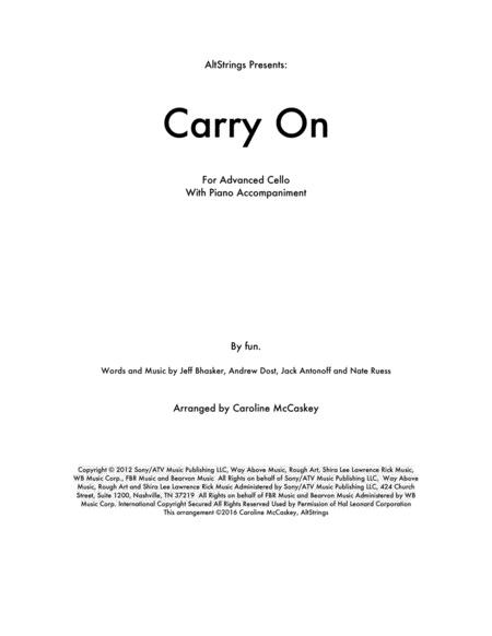 Carry On Cello Solo Piano Accompaniment Sheet Music